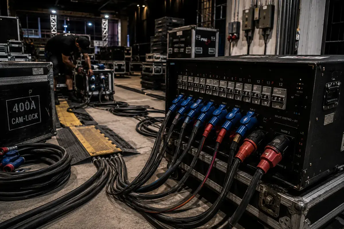 Equipo de distribución eléctrica y cableado para producción de eventos